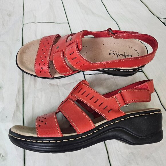 CLARKS Collection Ultimate Comfort Lexi Qwin Cutout Leather Sandals~Size 6.5 - Picture 2 of 7
